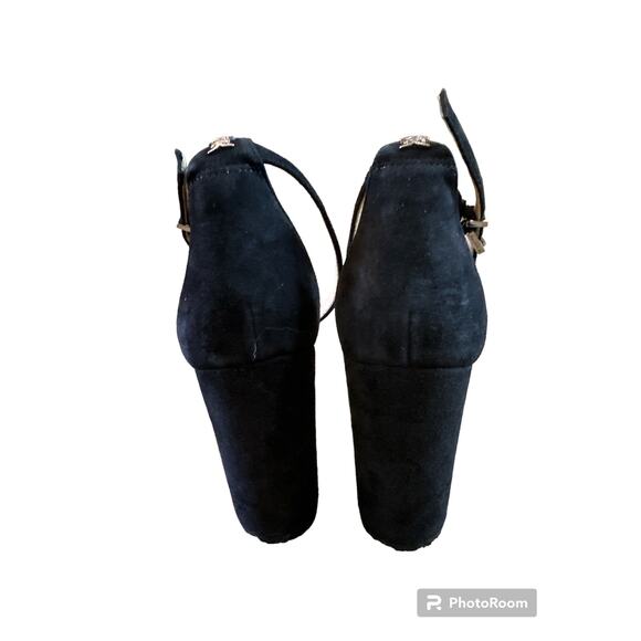 Sam Edelman Synthia Suede Chunky Heel Slip On Sandal Black Strap Heels Size 8.5 - Picture 2 of 5